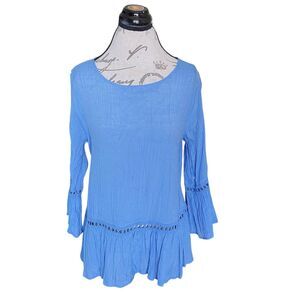 Bobeau Womens Blouse Sz Medium Boho Peasant Long Bell Sleeve Festival Hipster